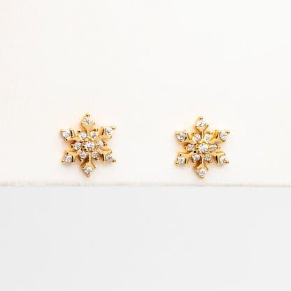 10pcs CZ Pave Gold/ Silver Snowflake Earrings, Gold/ Rhodium plated Brass, Dainty Christmas Earrings (GB-4151)