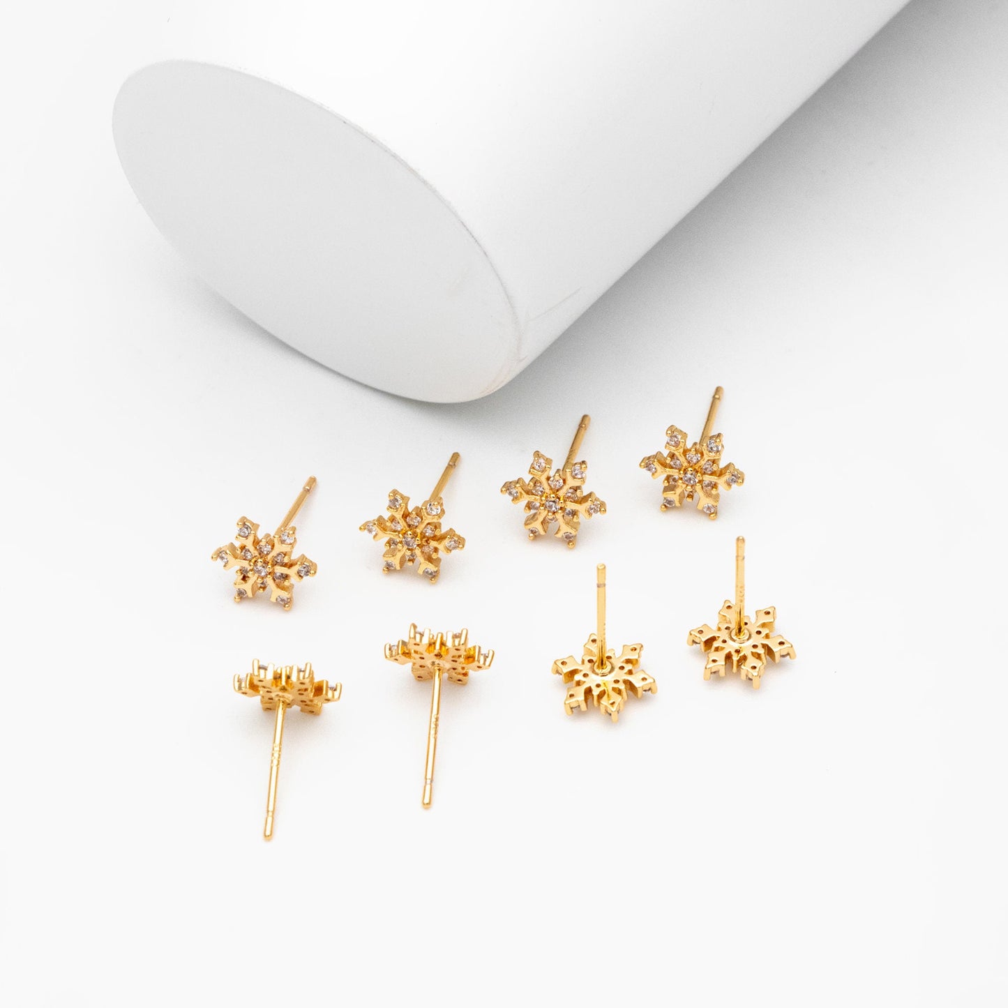 10pcs CZ Pave Gold/ Silver Snowflake Earrings, Gold/ Rhodium plated Brass, Dainty Christmas Earrings (GB-4151)