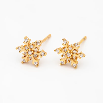 10pcs CZ Pave Gold/ Silver Snowflake Earrings, Gold/ Rhodium plated Brass, Dainty Christmas Earrings (GB-4151)