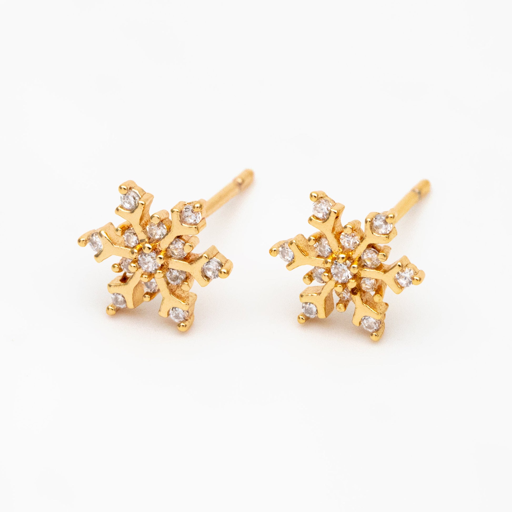 10pcs CZ Pave Gold/ Silver Snowflake Earrings, Gold/ Rhodium plated Brass, Dainty Christmas Earrings (GB-4151)
