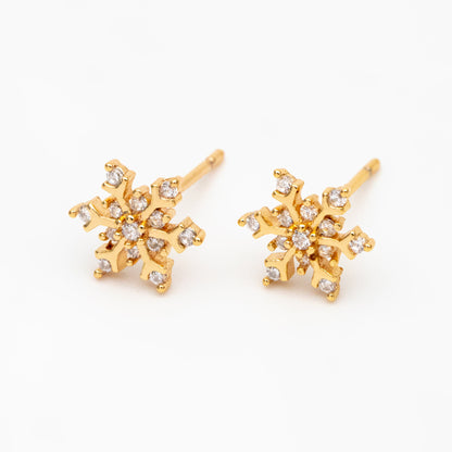 10pcs CZ Pave Gold/ Silver Snowflake Earrings, Gold/ Rhodium plated Brass, Dainty Christmas Earrings (GB-4151)