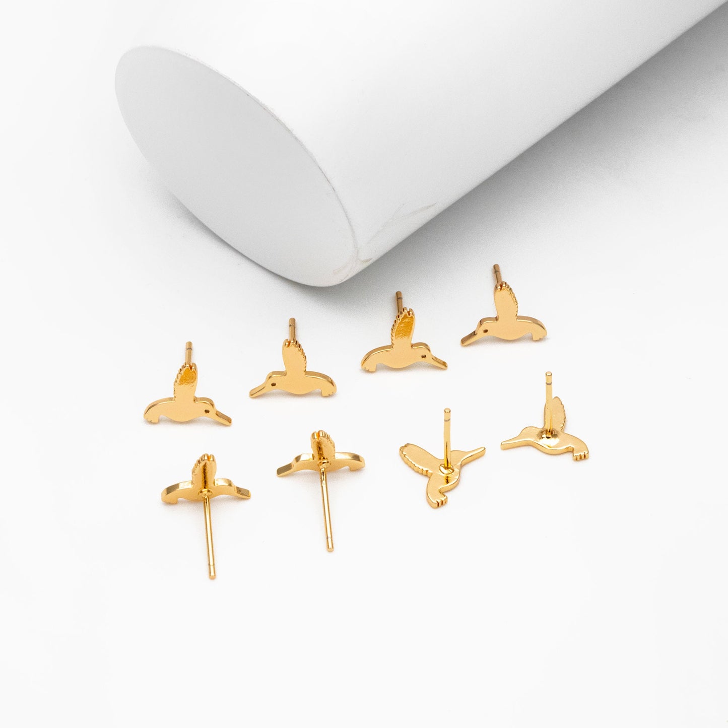 10pcs Gold Hummingbird Earrings 10x10mm, Gold Plated Brass, Minimalist Bird Stud Earrings (GB-4153)