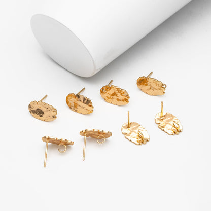 10pcs Gold Oval Disc Earring with Loop 14x9mm, Rustic Geometric Stud Earring Components (GB-4154)