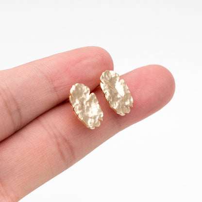 10pcs Gold Oval Disc Earring with Loop 14x9mm, Rustic Geometric Stud Earring Components (GB-4154)