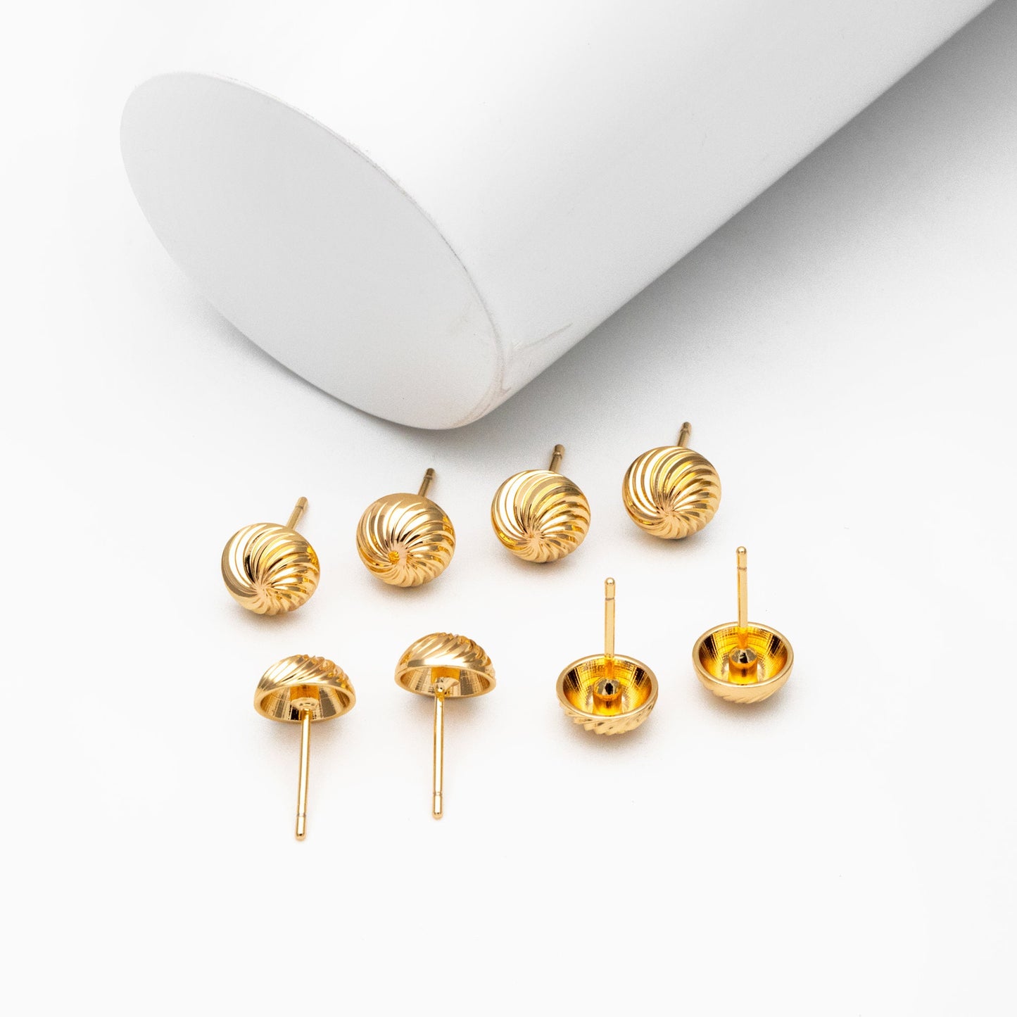 10pcs Gold Vortex Round Earrings, 18K Gold plated Brass, Geometric Stud Earrings (GB-4157)