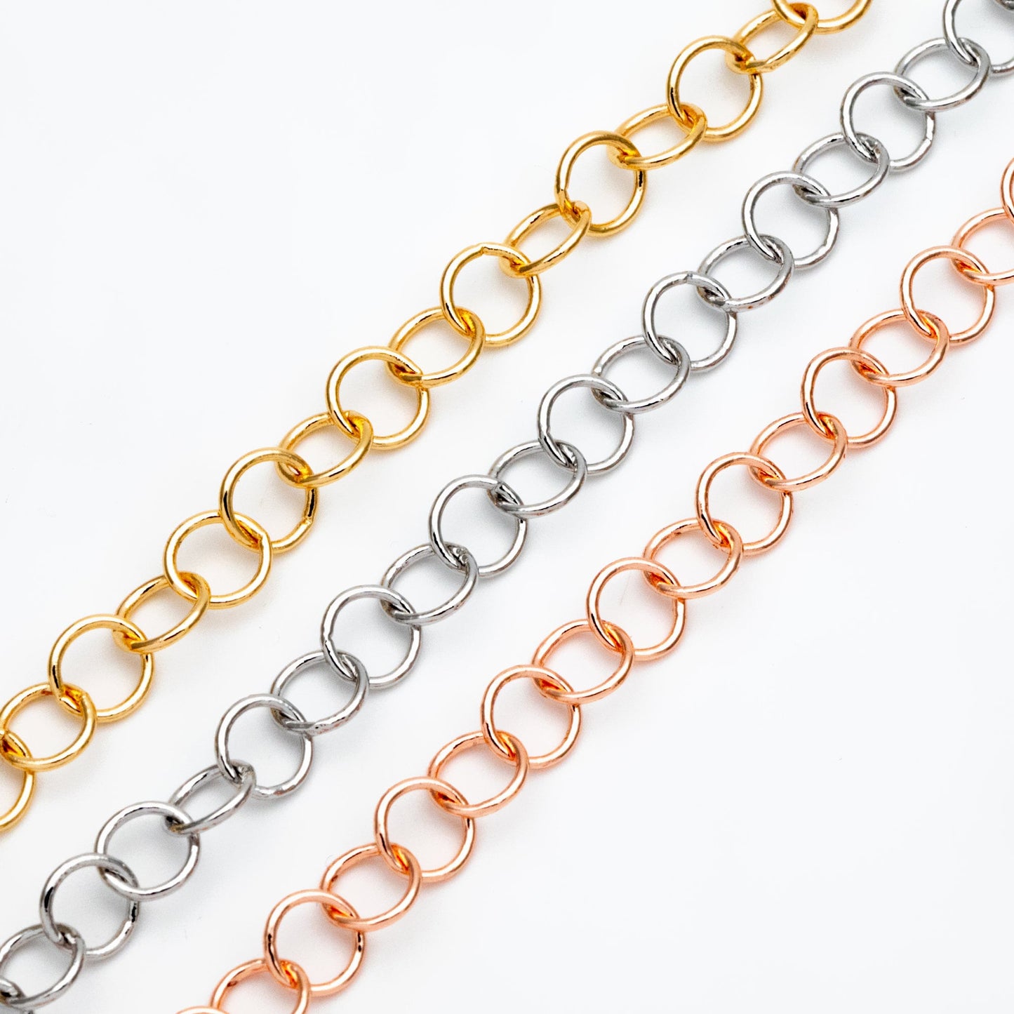 Gold/ Silver/ Rose Gold Round Loop Chain 8mm, 18K Real Gold/ Rhodium plated Brass, Circle Link Chains (#LK-413)/ 1 Meter=3.3ft