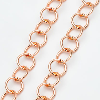 Gold/ Silver/ Rose Gold Round Loop Chain 8mm, 18K Real Gold/ Rhodium plated Brass, Circle Link Chains (#LK-413)/ 1 Meter=3.3ft