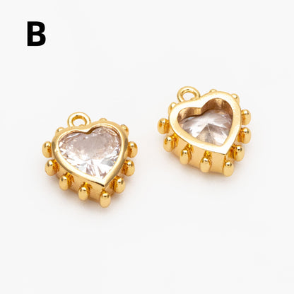 10pcs CZ Pave Teardrop/ Heart/ Rectangle/ 0val/ Marquise Charms, Gold plated Brass, Geometric Earring Charms (GB-4122)