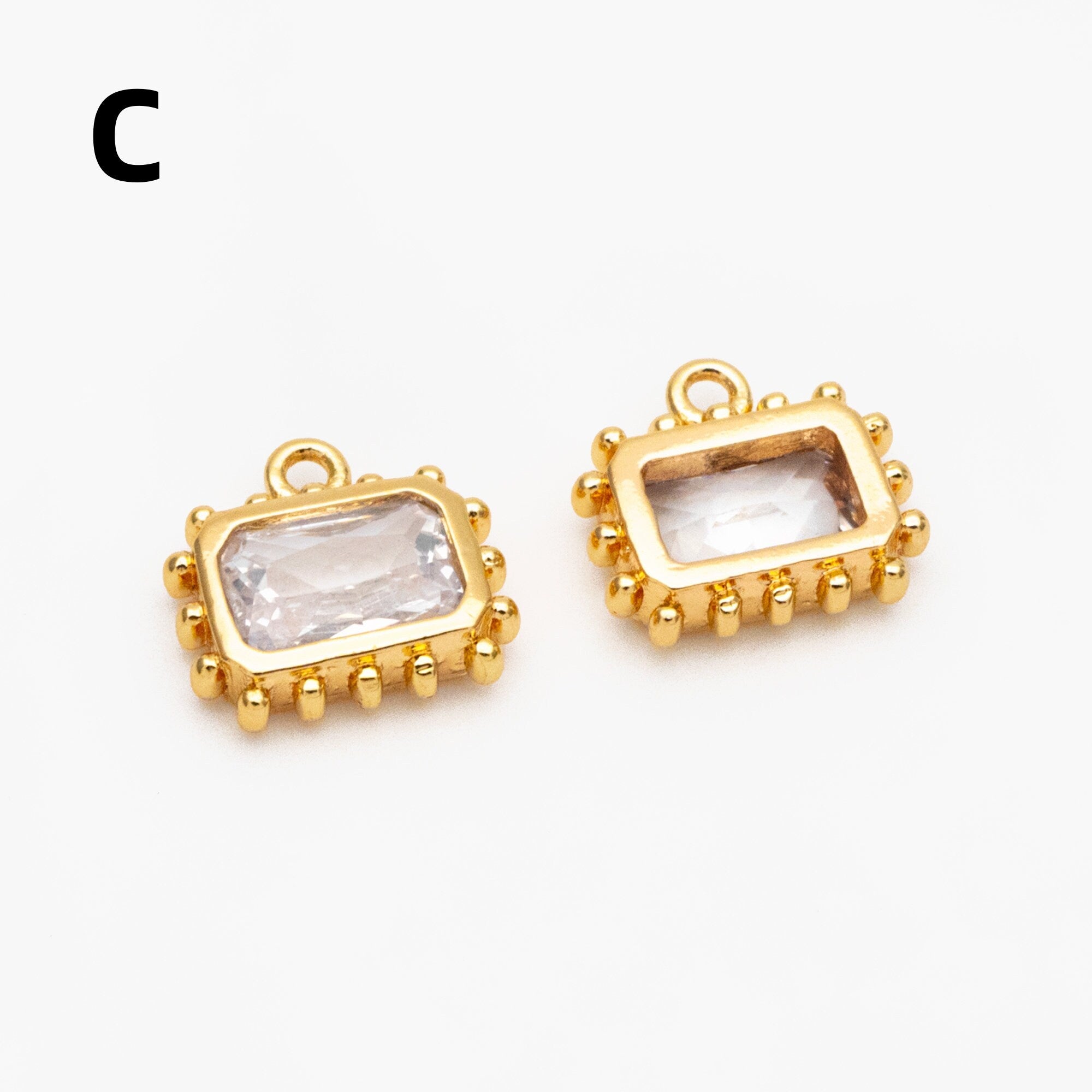 10pcs CZ Pave Teardrop/ Heart/ Rectangle/ 0val/ Marquise Charms, Gold plated Brass, Geometric Earring Charms (GB-4122)