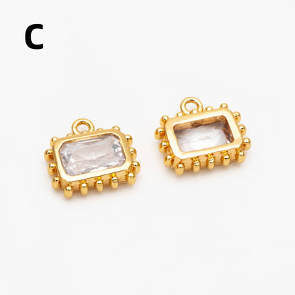 10pcs CZ Pave Teardrop/ Heart/ Rectangle/ 0val/ Marquise Charms, Gold plated Brass, Geometric Earring Charms (GB-4122)