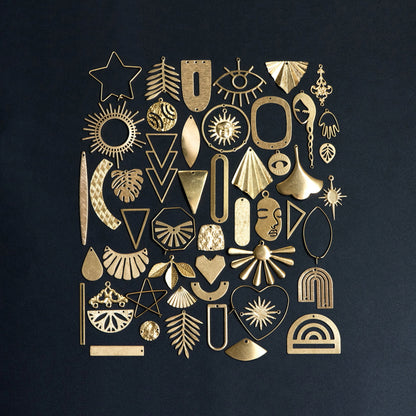 53 pairs- Raw Brass Jewelry Supplies, Brass Charm Pendant Findings, Earring Making Kit for Beginners, FREE Shipping (RB-999)