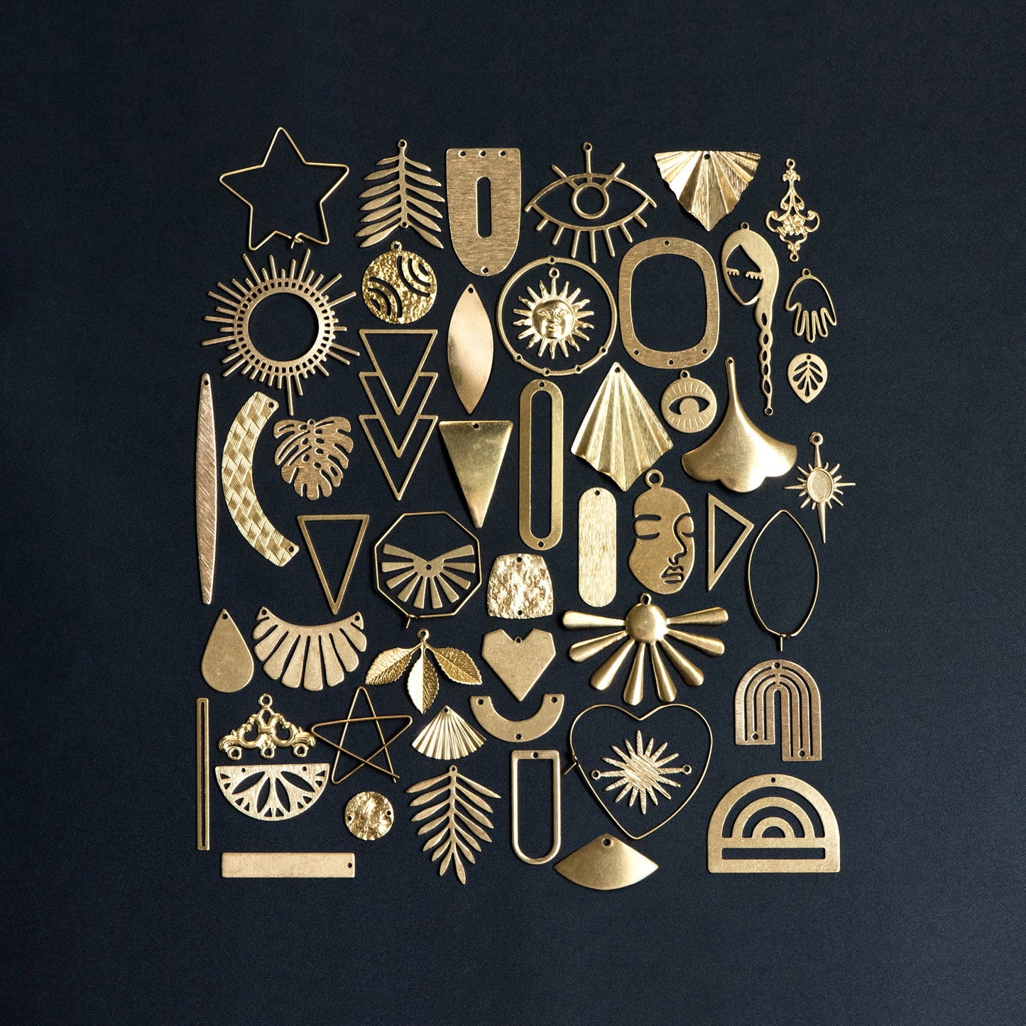 53 pairs- Raw Brass Jewelry Supplies, Brass Charm Pendant Findings, Earring Making Kit for Beginners, FREE Shipping (RB-999)