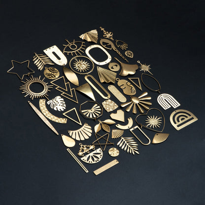 53 pairs- Raw Brass Jewelry Supplies, Brass Charm Pendant Findings, Earring Making Kit for Beginners, FREE Shipping (RB-999)