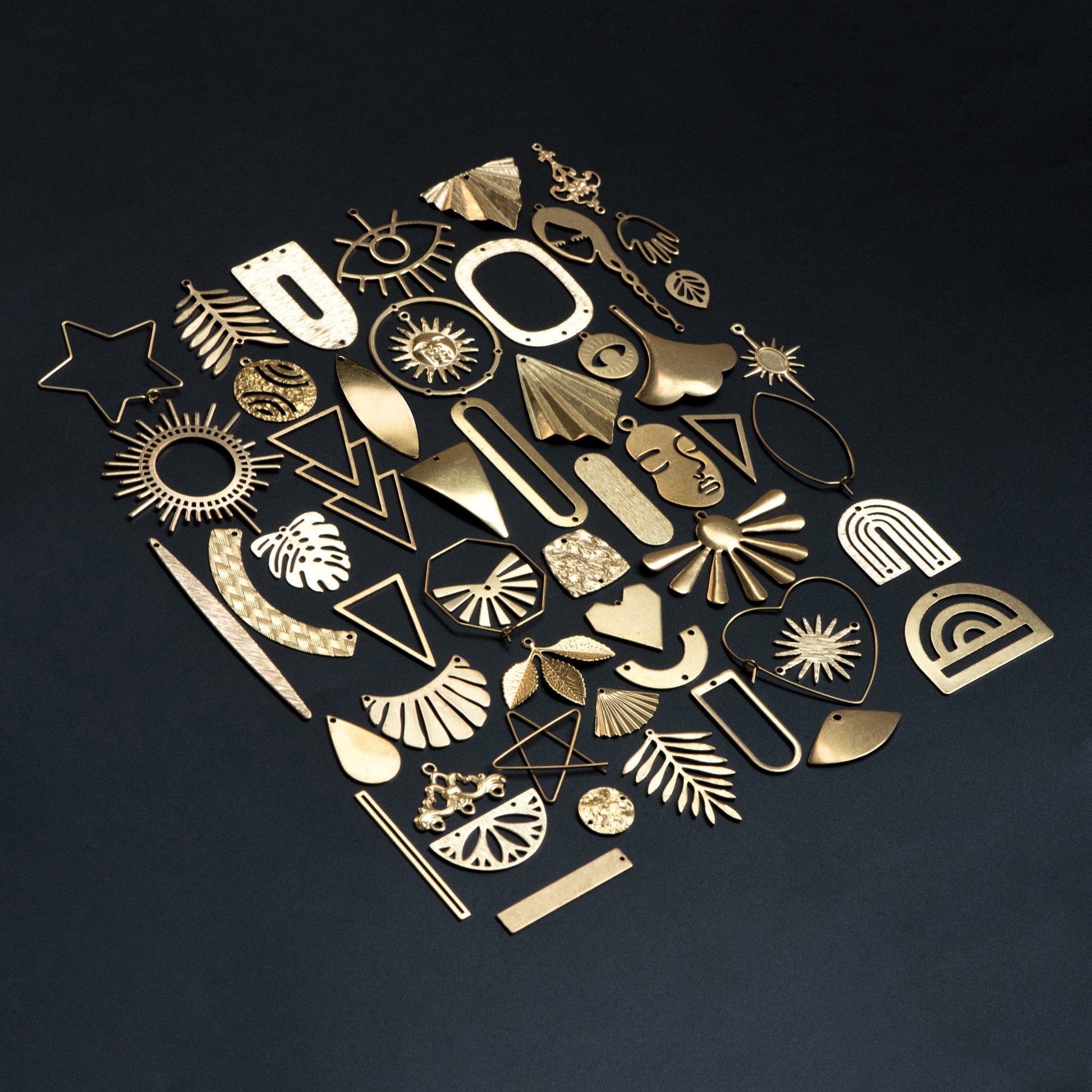 53 pairs- Raw Brass Jewelry Supplies, Brass Charm Pendant Findings, Earring Making Kit for Beginners, FREE Shipping (RB-999)