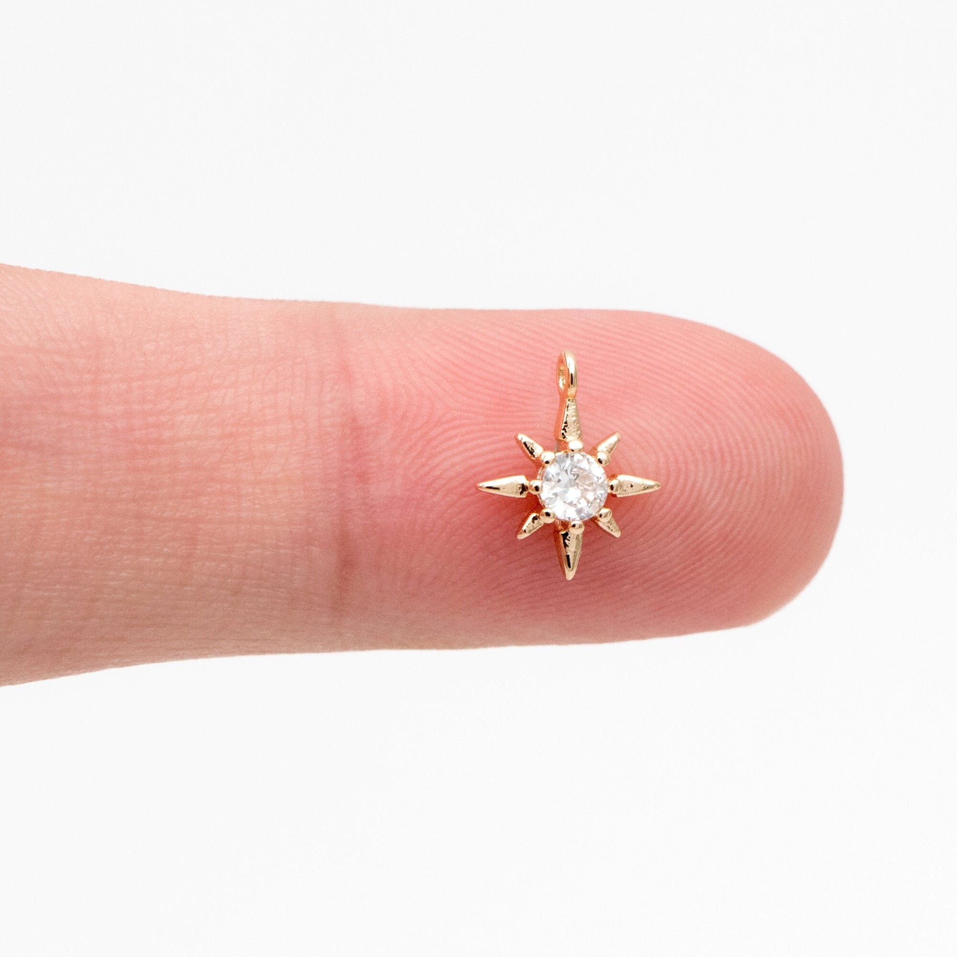 10pcs CZ Pave Gold North Star Charms 10x8mm, 18K Gold plated Brass Mini Star Pendant (GB-924-B)