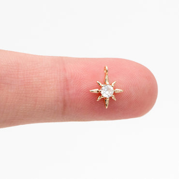 10pcs CZ Pave Gold North Star Charms 10x8mm, 18K Gold plated Brass Mini Star Pendant (GB-924-B)