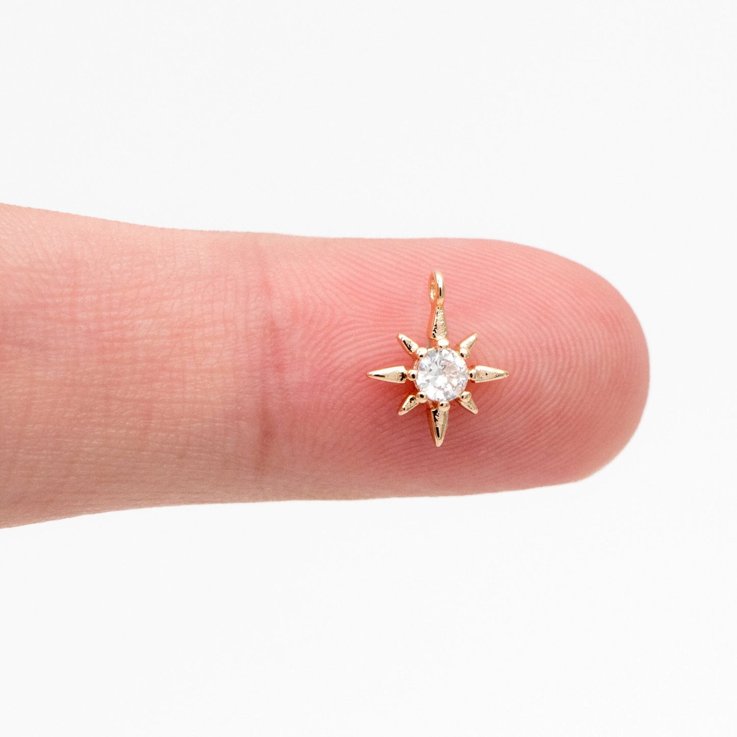 10pcs CZ Pave Gold North Star Charms 10x8mm, 18K Gold plated Brass Mini Star Pendant (GB-924-B)