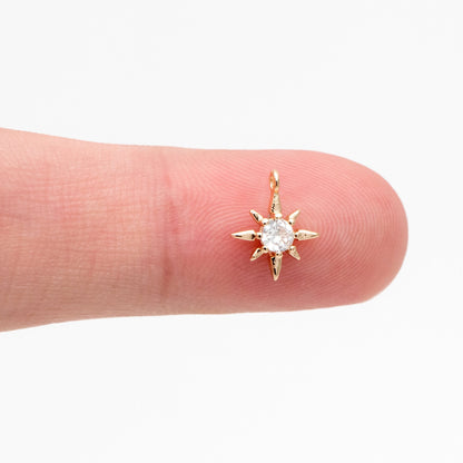 10pcs CZ Pave Gold North Star Charms 10x8mm, 18K Gold plated Brass Mini Star Pendant (GB-924-B)