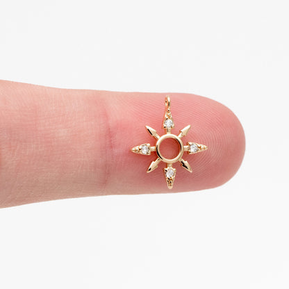 10pcs CZ Pave Gold North Star Charms 14x12mm, 18K Gold plated Brass Mini Star Pendant (GB-924-C)
