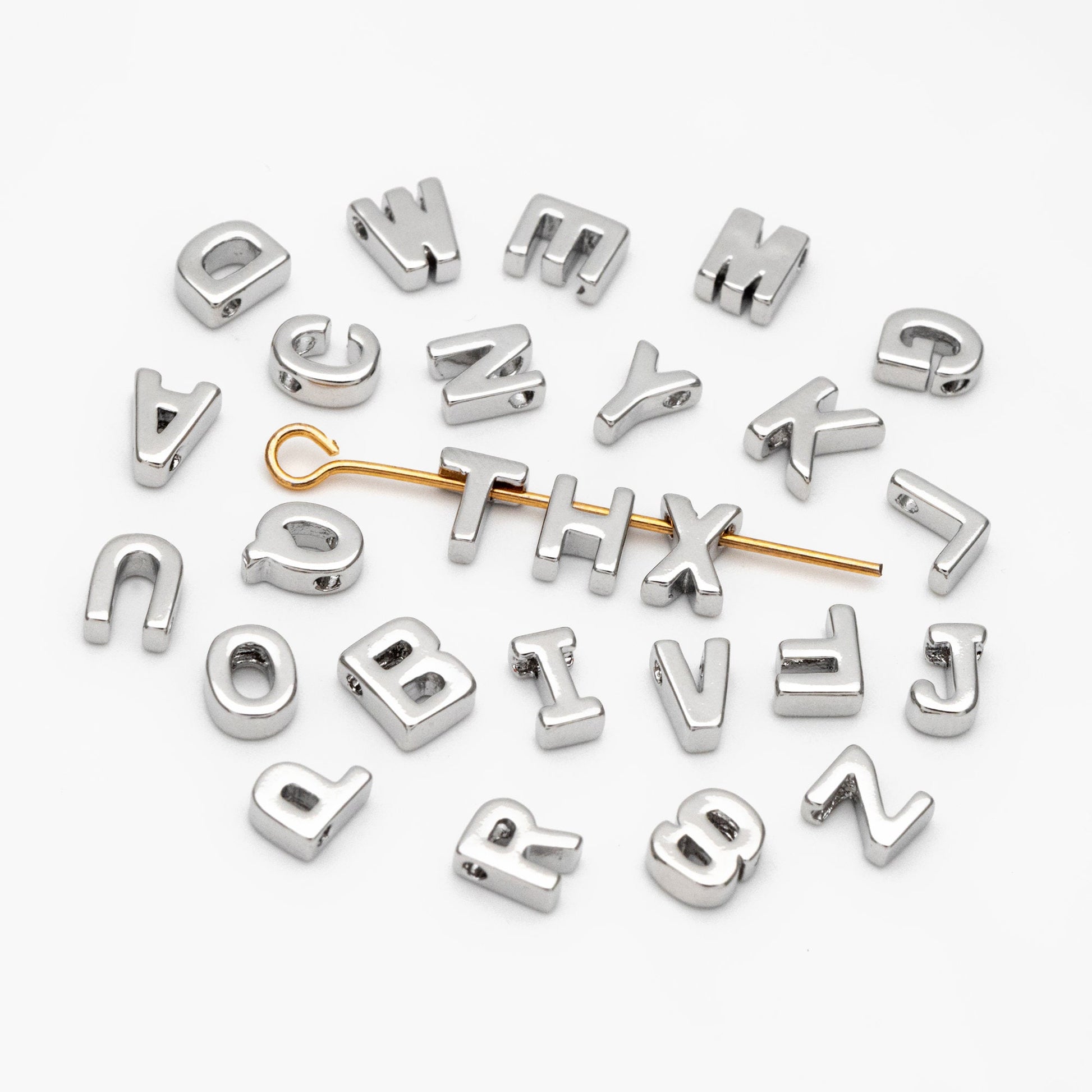 10pcs Gold/ Silver Alphabet Charms 6mm, English Letter Beads, 18K Gold/ Rhodium plated Brass, You Choose Letter (GB-1927)