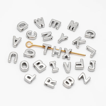 10pcs Gold/ Silver Alphabet Charms 6mm, English Letter Beads, 18K Gold/ Rhodium plated Brass, You Choose Letter (GB-1927)