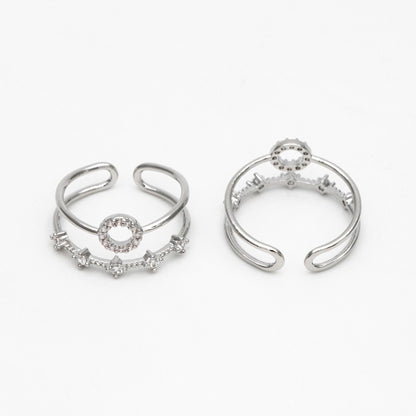 4pcs CZ Pave Double Band Circle Ring, Weeding Ring, Modern Style Ring, Fashion Rings, Dainty Rings, Adjustable Ring (#GB-4181)