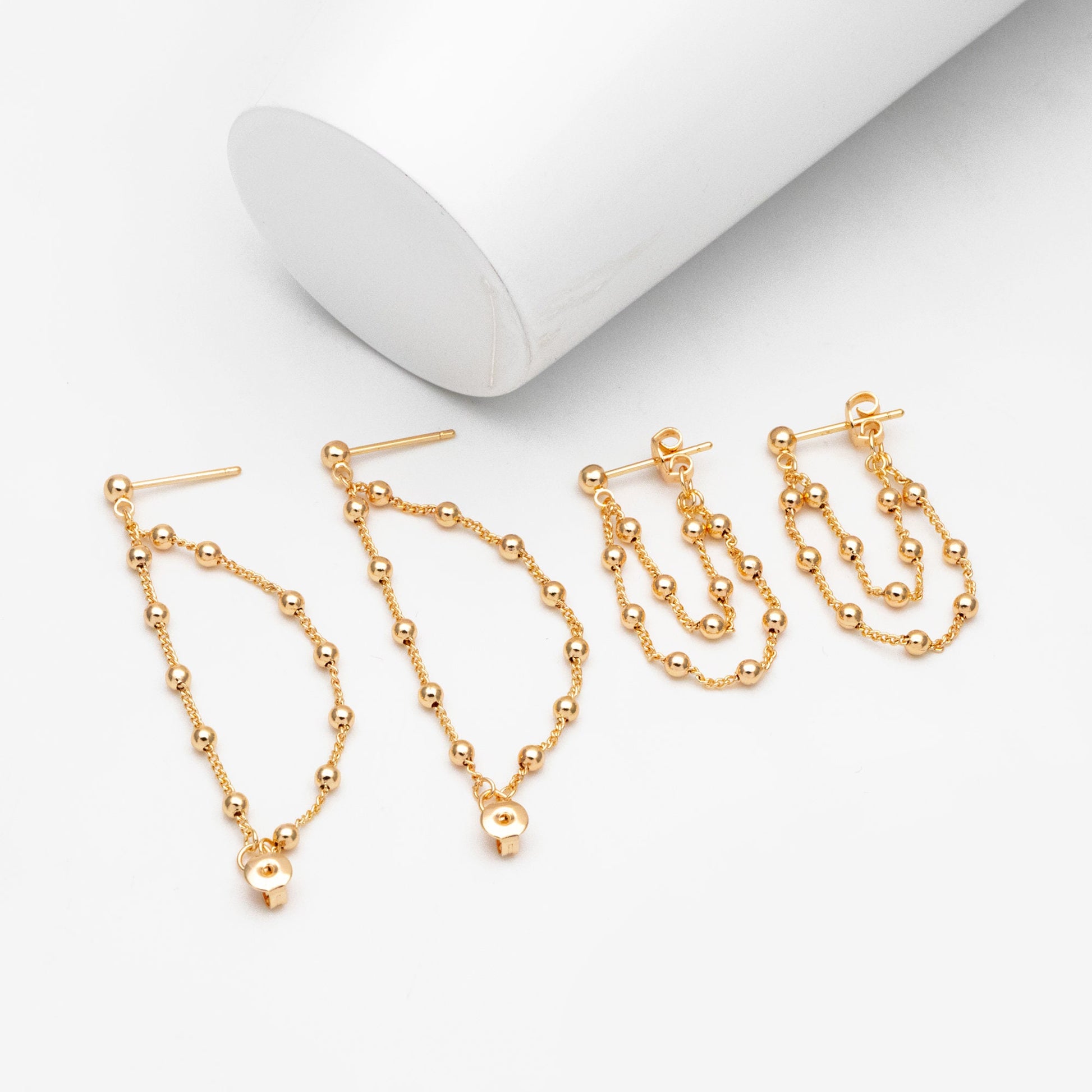 4pcs CZ Pave Gold/ Silver/ Rose Gold Chain Tassel Earrings, Gold/ Rhodium plated Brass, Front Back Earrings, Tassel Ear Jacket (GB-4189)