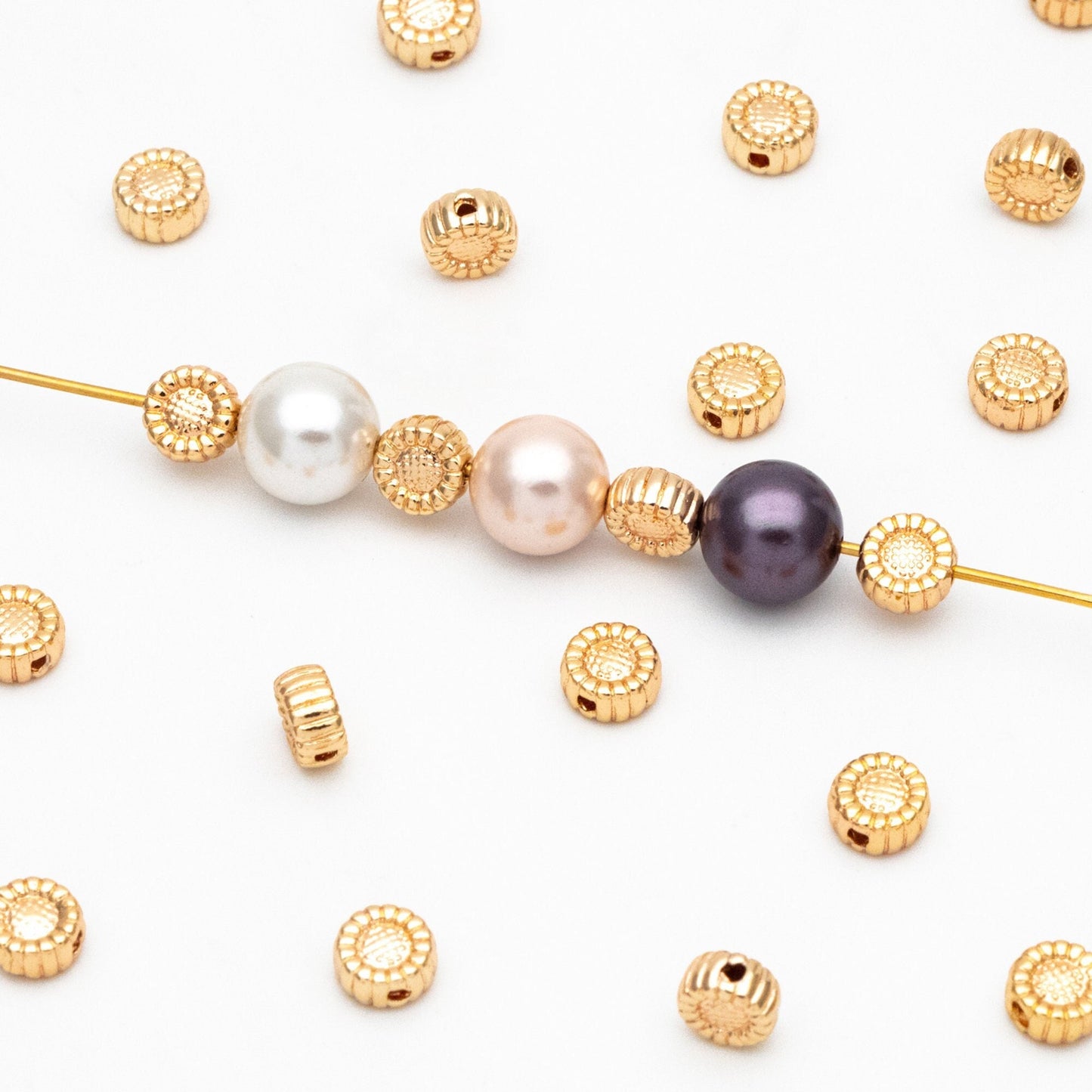 10pcs Gold Sun Flower Spacer Beads 6mm, Real Gold plated Brass Spacer Beads (GB-4120)