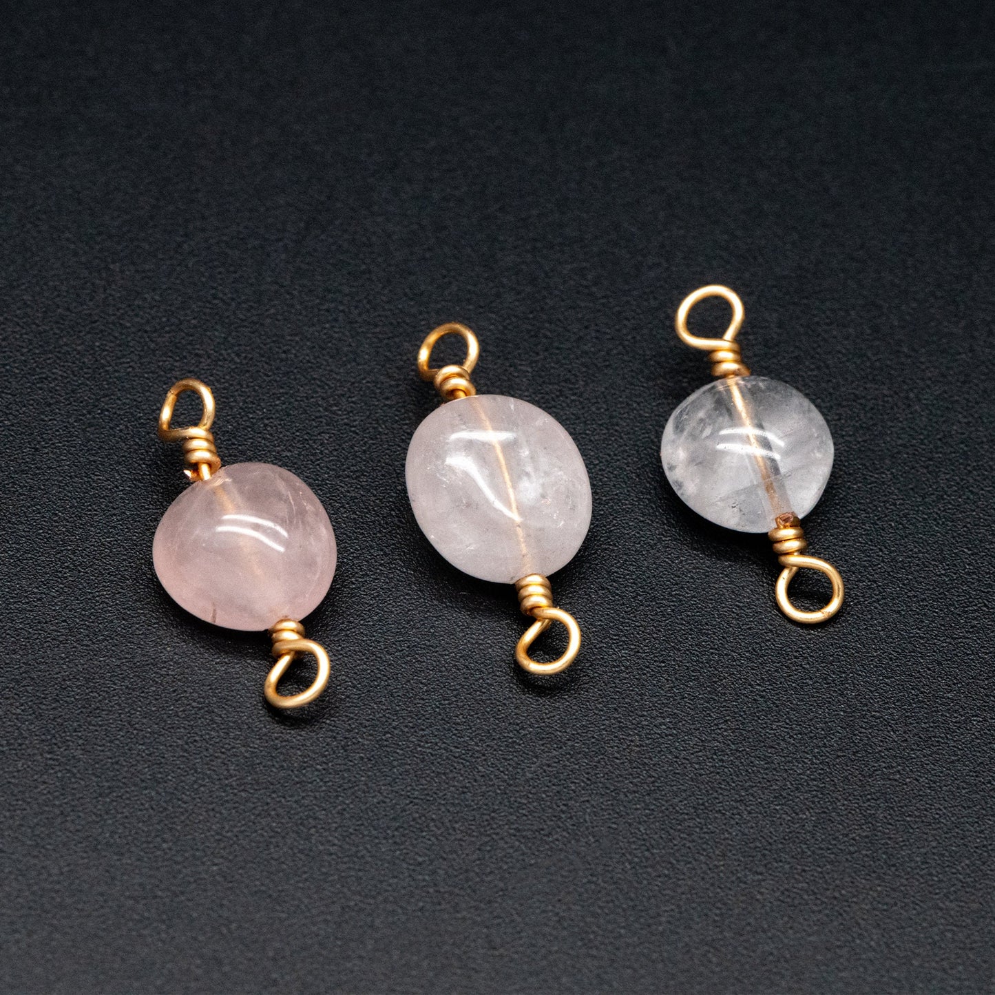 10pcs Gold Pink Quartz Gemstone Connector, 18K Gold Wire Beaded Charms, Diy Material Findings (GB-4134)