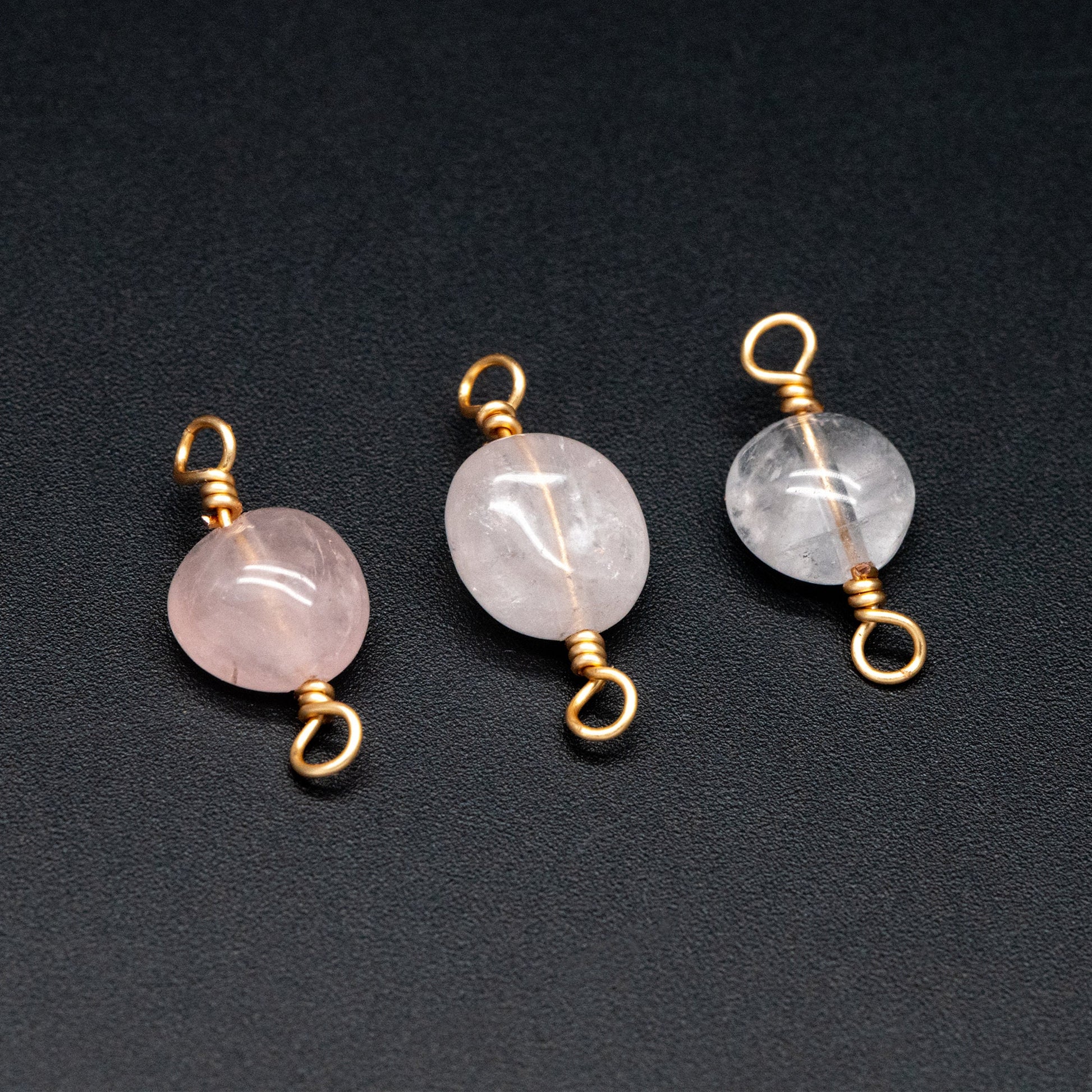 10pcs Gold Pink Quartz Gemstone Connector, 18K Gold Wire Beaded Charms, Diy Material Findings (GB-4134)