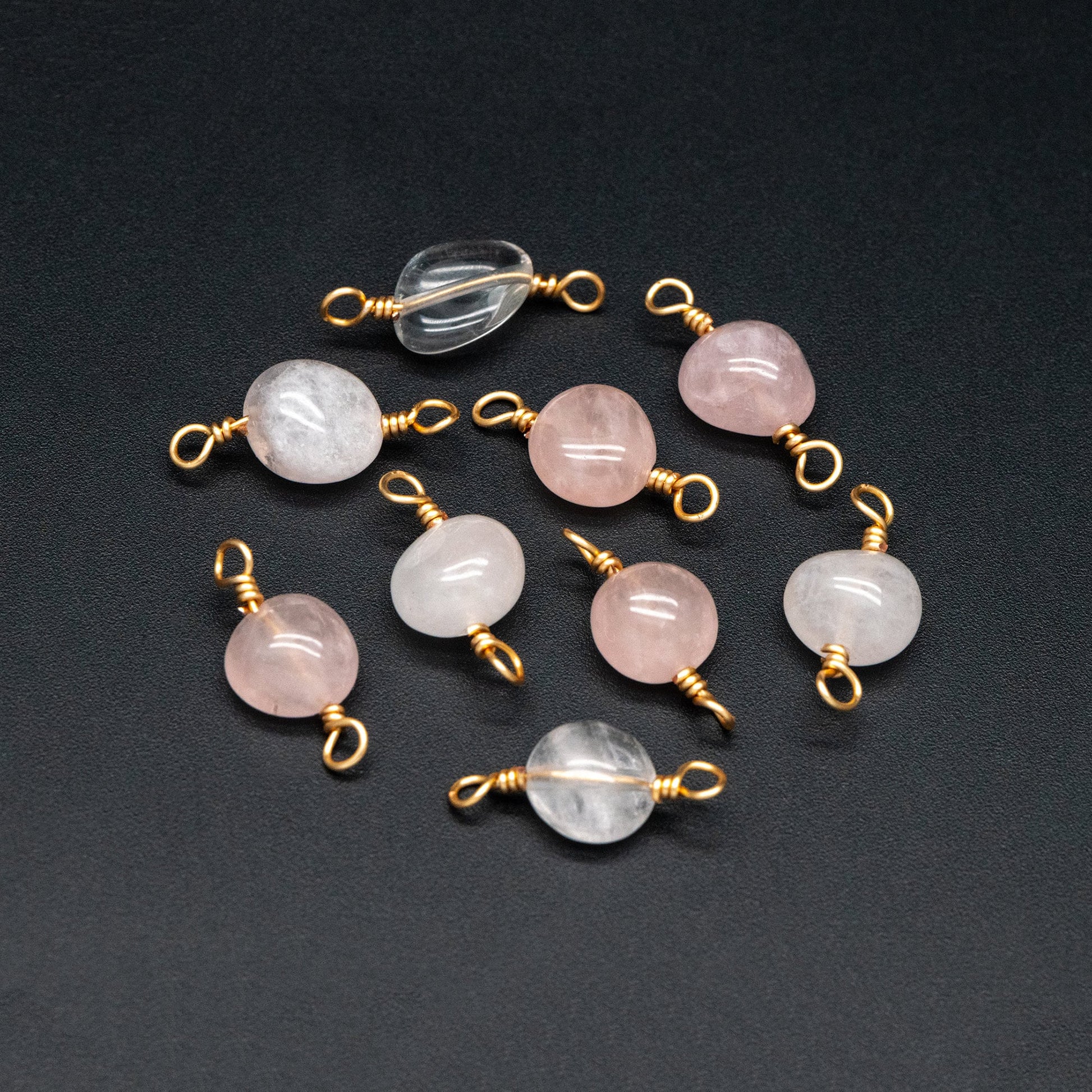10pcs Gold Pink Quartz Gemstone Connector, 18K Gold Wire Beaded Charms, Diy Material Findings (GB-4134)