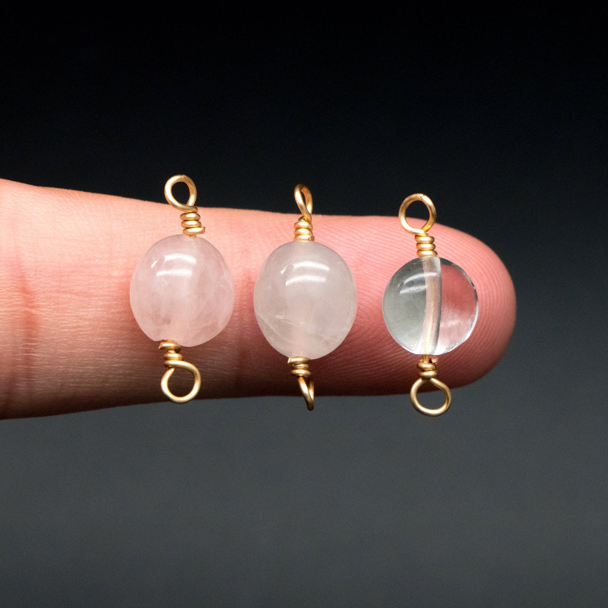 10pcs Gold Pink Quartz Gemstone Connector, 18K Gold Wire Beaded Charms, Diy Material Findings (GB-4134)