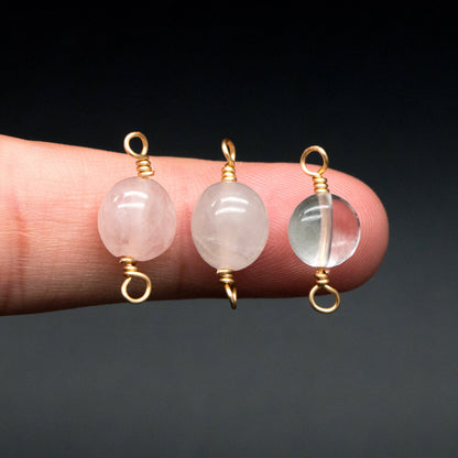 10pcs Gold Pink Quartz Gemstone Connector, 18K Gold Wire Beaded Charms, Diy Material Findings (GB-4134)