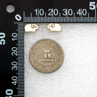 10pcs Gold Sheep Earrings, Gold Plated Brass, Cute Animal Stud Earrings (GB-4145)