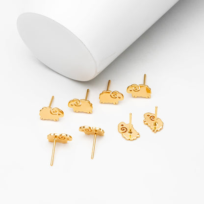 10pcs Gold Sheep Earrings, Gold Plated Brass, Cute Animal Stud Earrings (GB-4145)
