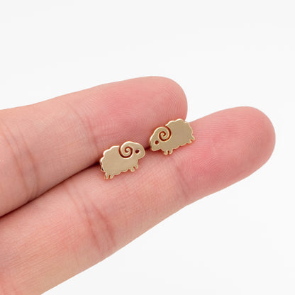 10pcs Gold Sheep Earrings, Gold Plated Brass, Cute Animal Stud Earrings (GB-4145)