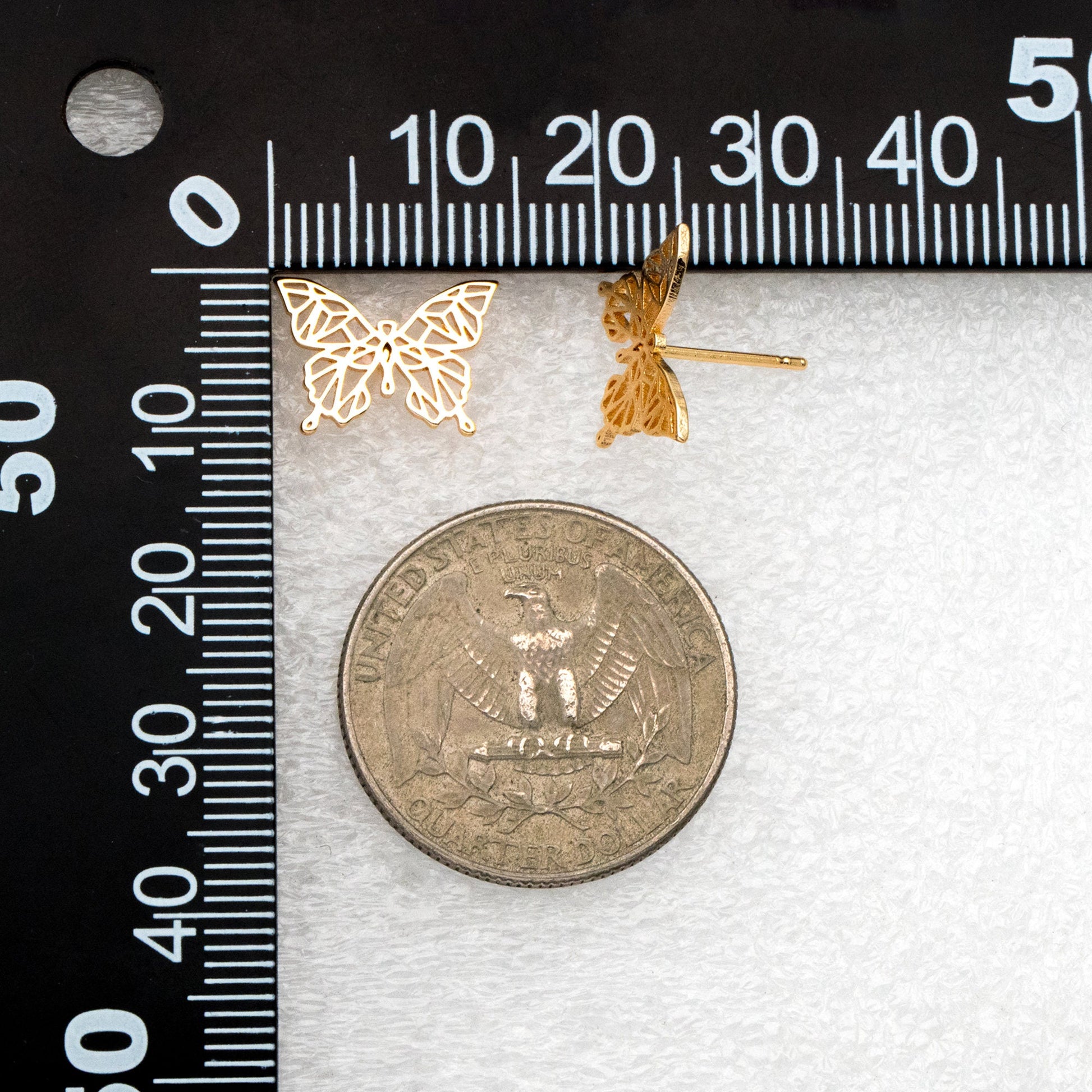 10pcs Gold Hollow Butterfly Earrings, Gold plated Brass, Dianty Butterfly Ear Studs, Jewelry Supplies (GB-4161)