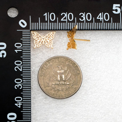 10pcs Gold Hollow Butterfly Earrings, Gold plated Brass, Dianty Butterfly Ear Studs, Jewelry Supplies (GB-4161)
