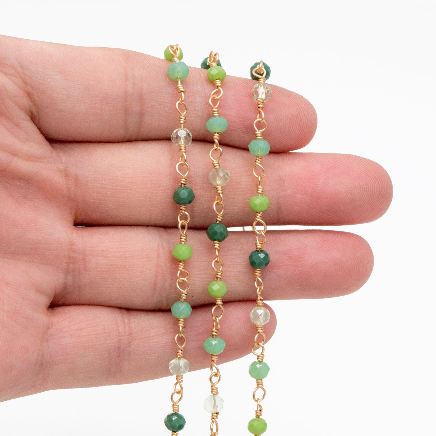 Glass Rondelle Bead Chain 3.5mm, 18K Gold plated on Brass Beaded Chains, Multi Colors Crystal (#LK-600)/ 1 Meter=3.3ft