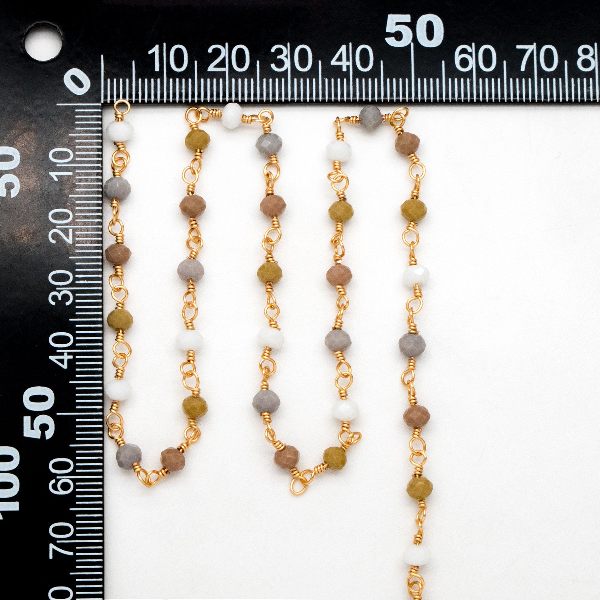 Glass Rondelle Bead Chain 3.5mm, 18K Gold plated on Brass Beaded Chains, Multi Colors Crystal (#LK-601)/ 1 Meter=3.3ft
