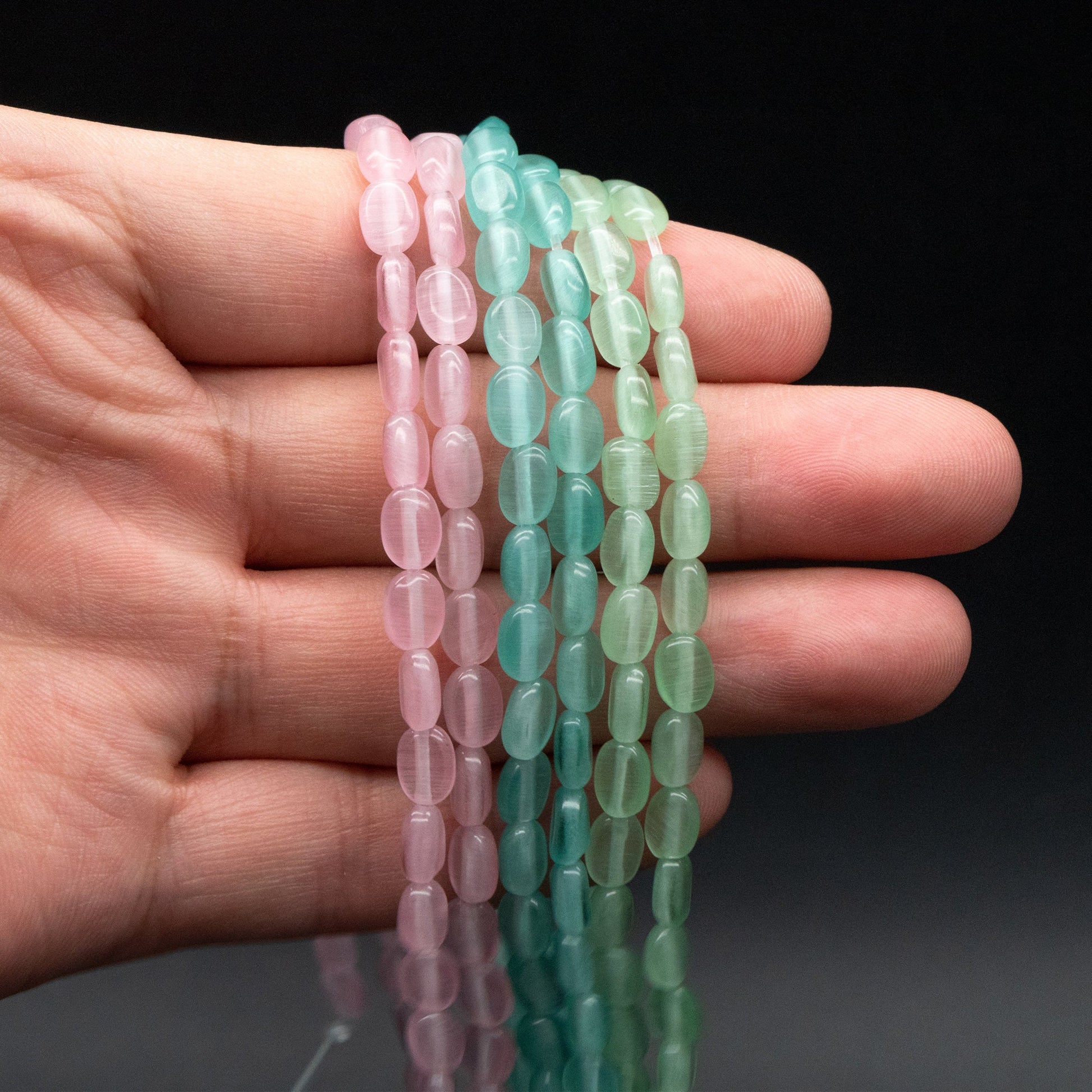 Cats Eye Beads Flat Oval 7x5mm, Full 14.5 inch strands (TR-077)