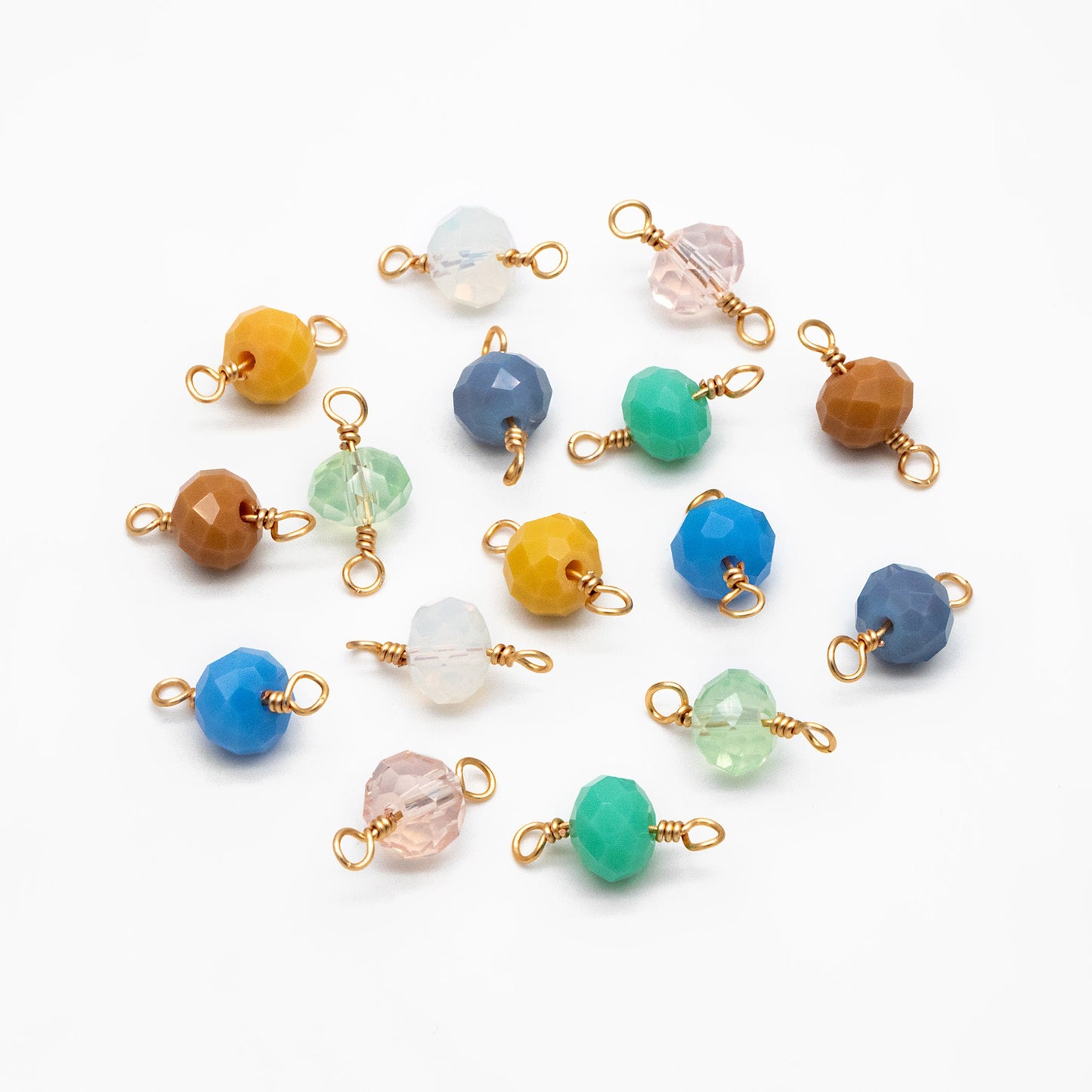 20pcs Crystal Rondelle Beaded Connectors, Glass Beads 8x6mm, 18K Gold Wire Charms, Diy Material Findings (GB-4133)