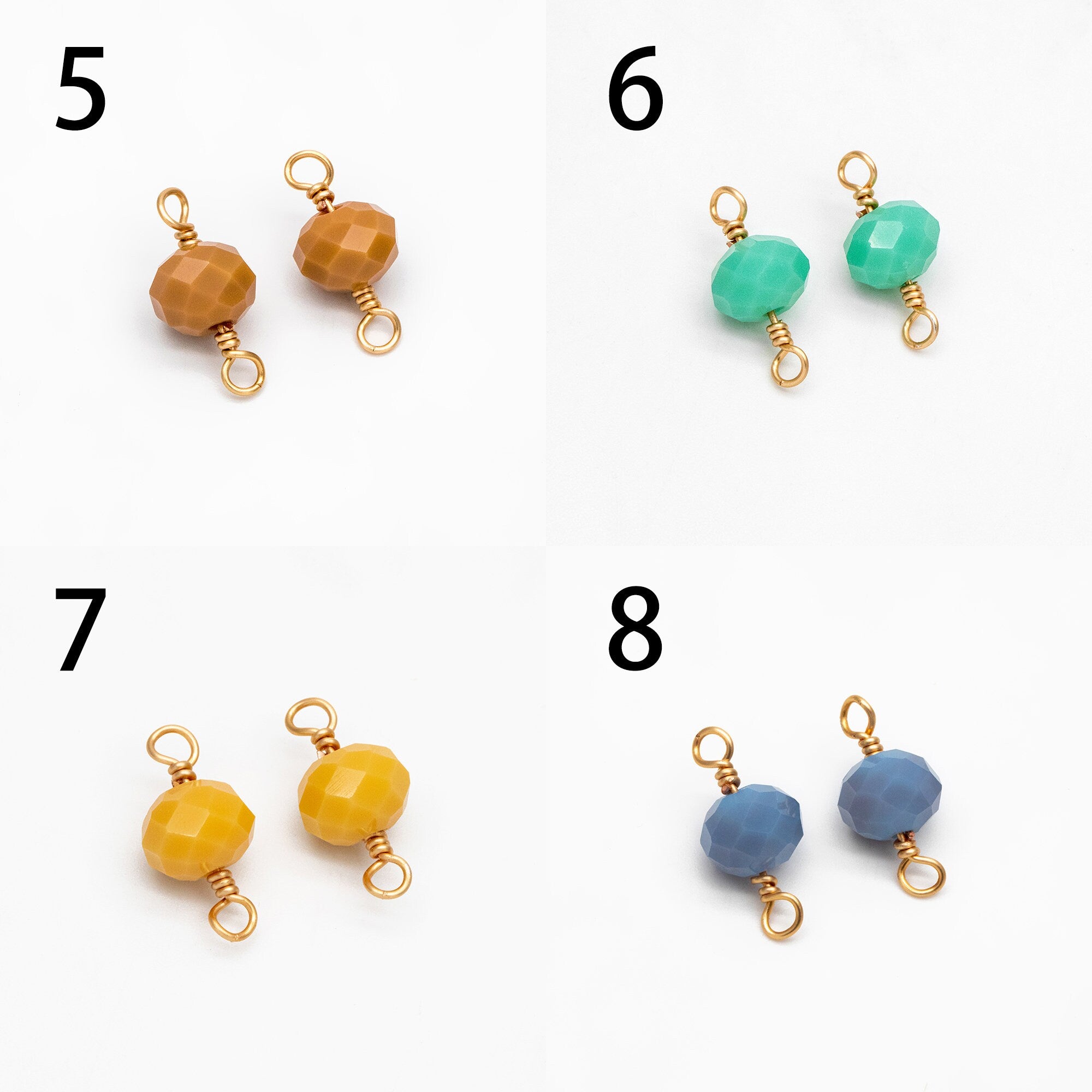 20pcs Crystal Rondelle Beaded Connectors, Glass Beads 8x6mm, 18K Gold Wire Charms, Diy Material Findings (GB-4133)
