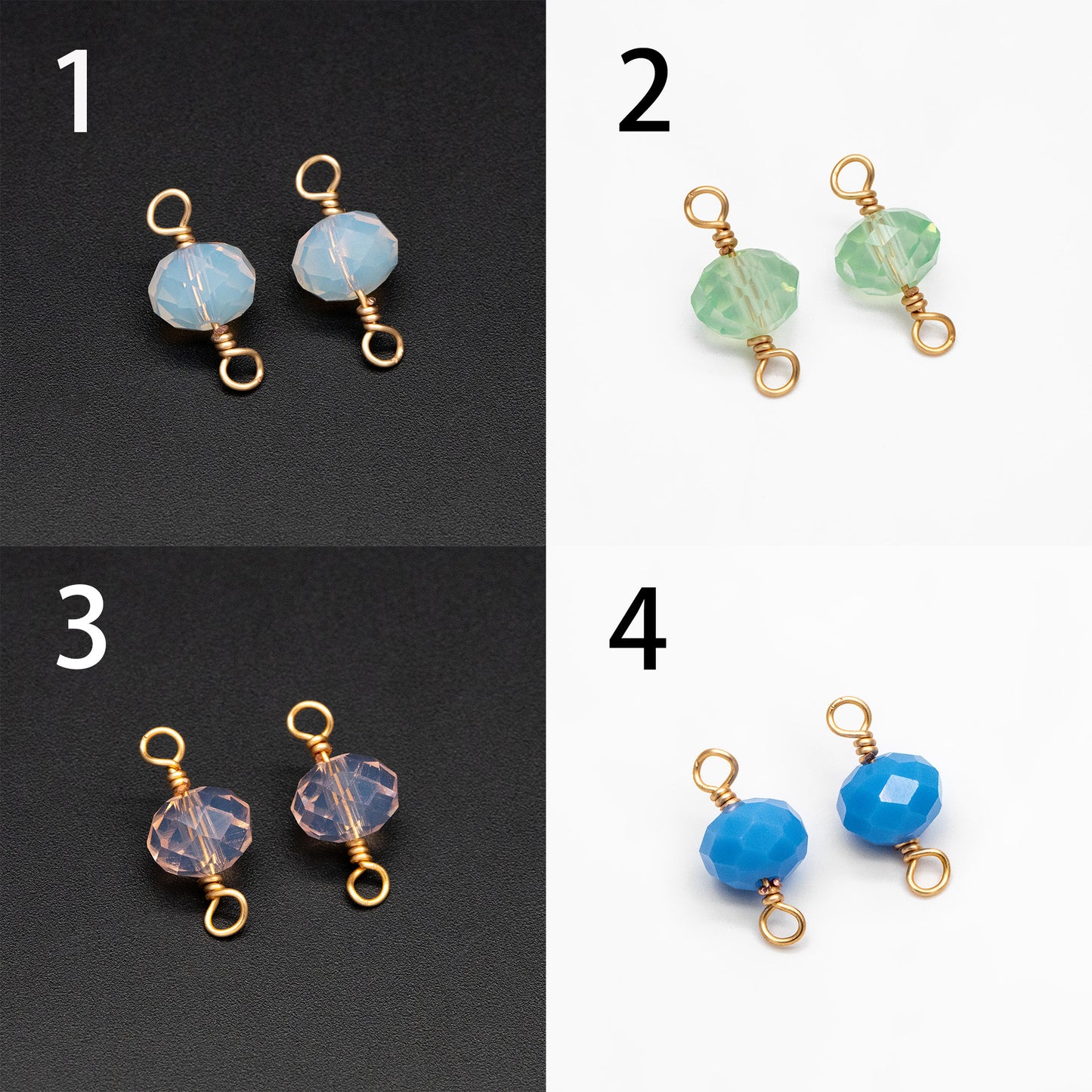 20pcs Crystal Rondelle Beaded Connectors, Glass Beads 8x6mm, 18K Gold Wire Charms, Diy Material Findings (GB-4133)