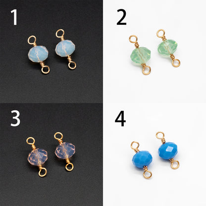 20pcs Crystal Rondelle Beaded Connectors, Glass Beads 8x6mm, 18K Gold Wire Charms, Diy Material Findings (GB-4133)