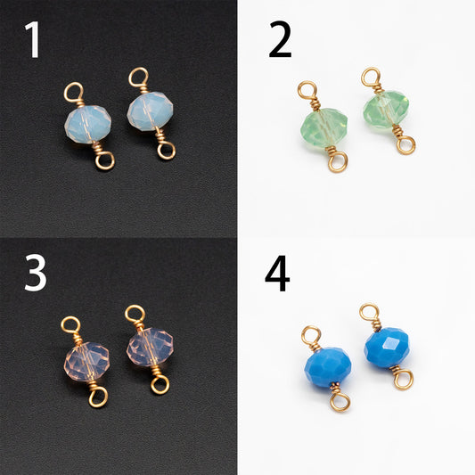 20pcs Crystal Rondelle Beaded Connectors, Glass Beads 8x6mm, 18K Gold Wire Charms, Diy Material Findings (GB-4133)