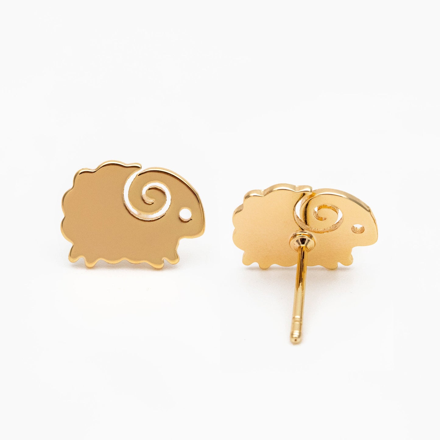 10pcs Gold Sheep Earrings, Gold Plated Brass, Cute Animal Stud Earrings (GB-4145)