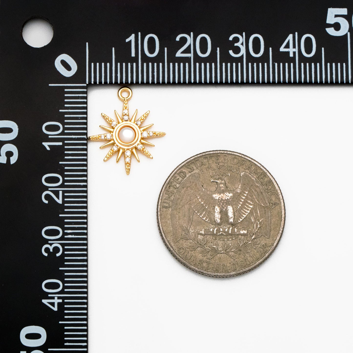 10pcs Shell Pave Gold/ Silver Sun Charms 17x15mm, 18K Gold/ Rhodium plated Brass Dainty North Star Pendants (GB-924-K)