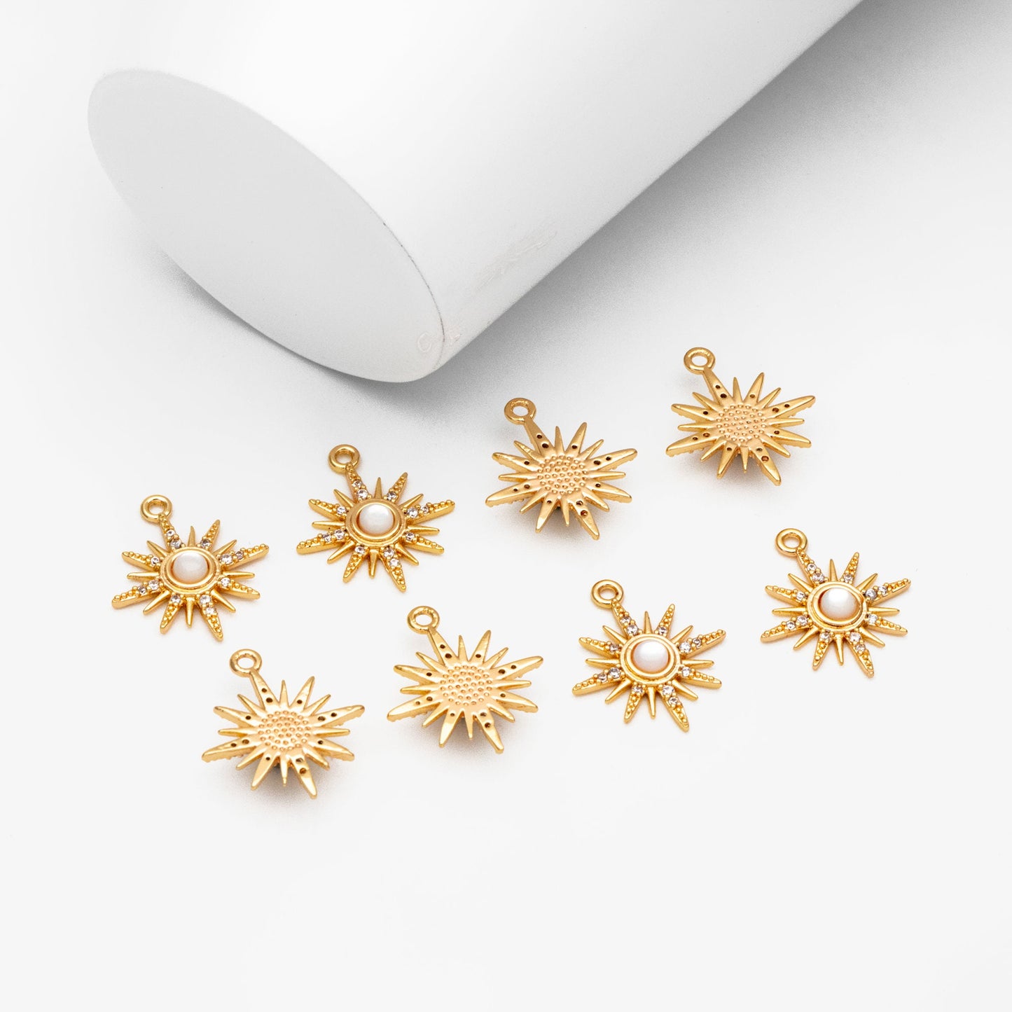 10pcs Shell Pave Gold/ Silver Sun Charms 17x15mm, 18K Gold/ Rhodium plated Brass Dainty North Star Pendants (GB-924-K)
