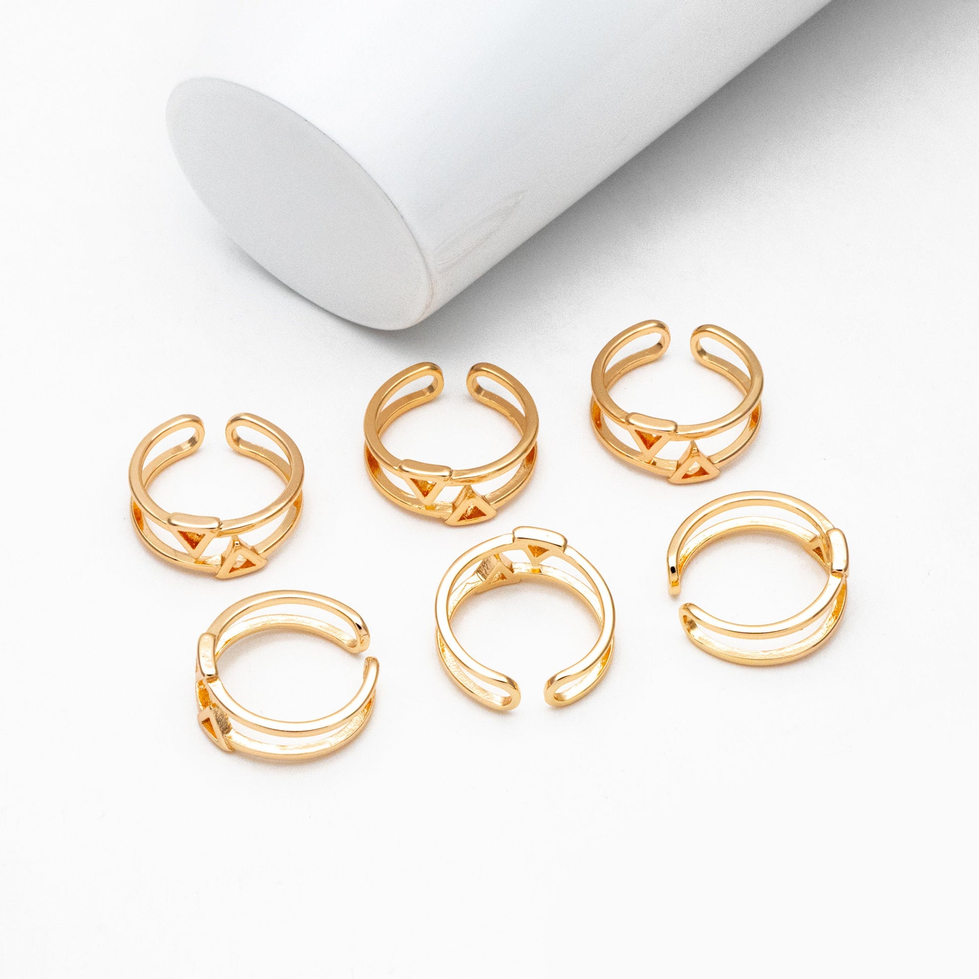 4pcs Gold/ Silver Double Band Triangle Ring, Everyday Ring, Fashion Rings, Dainty Rings, Adjustable Ring (#GB-4167)